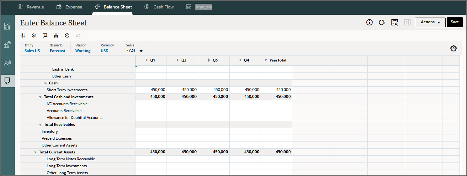 Direct Entry Balance Sheet after saving